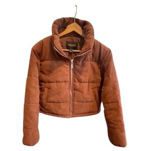 Ambiance Outerwear Rust Corduroy Cropped Puffer Cozy Jacket Women Size M NWT